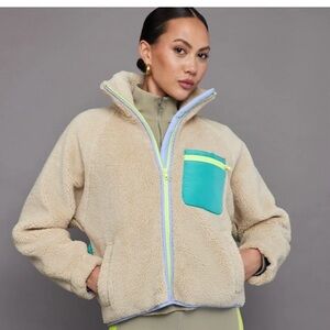 Carbon38 Contrast Sherpa Jacket in Brown Rice/Wasabi color, S